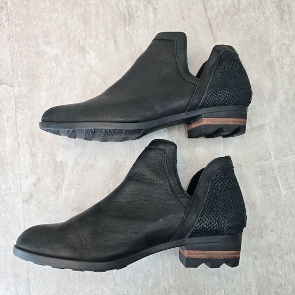 Sorel Lolla Ankle Boots 11 Black Leather Pull On Western Casual Low Heel Booties - Picture 6 of 12